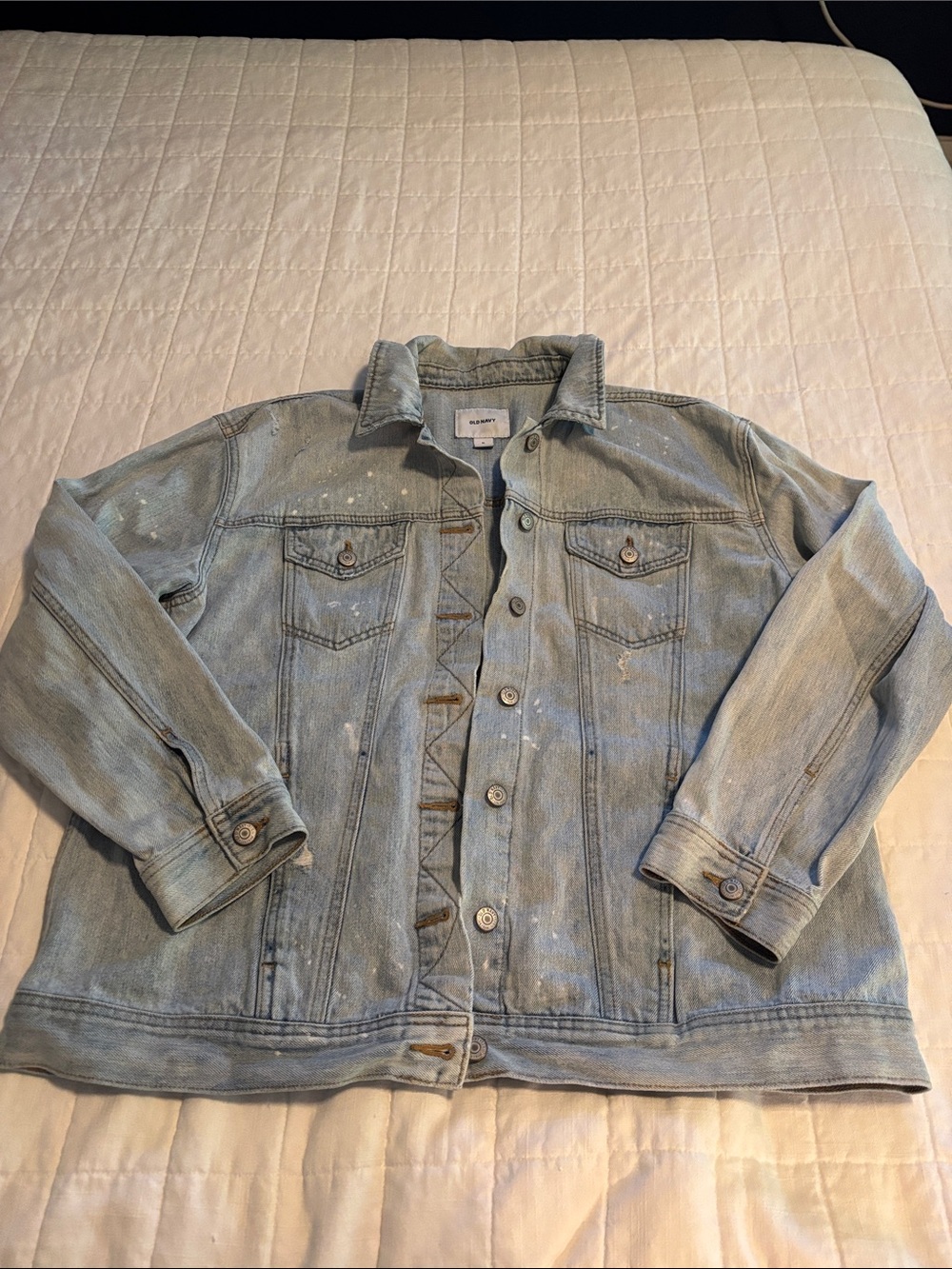 Old Navy Light Blue Denim Jacket with Faded Paint-Effect